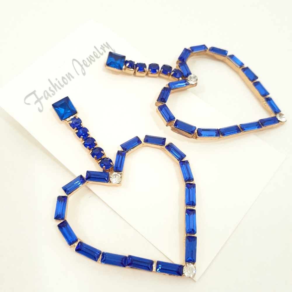 HEART Earrings with Blue Crystals Trendy Jewelry